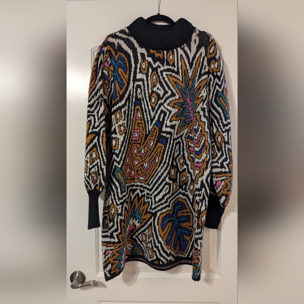 Farm Rio Colorful Patterned Knit Sweater Dress